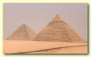 The Pyramid of Khafre and Khufu, with that of Khafre appearing larger